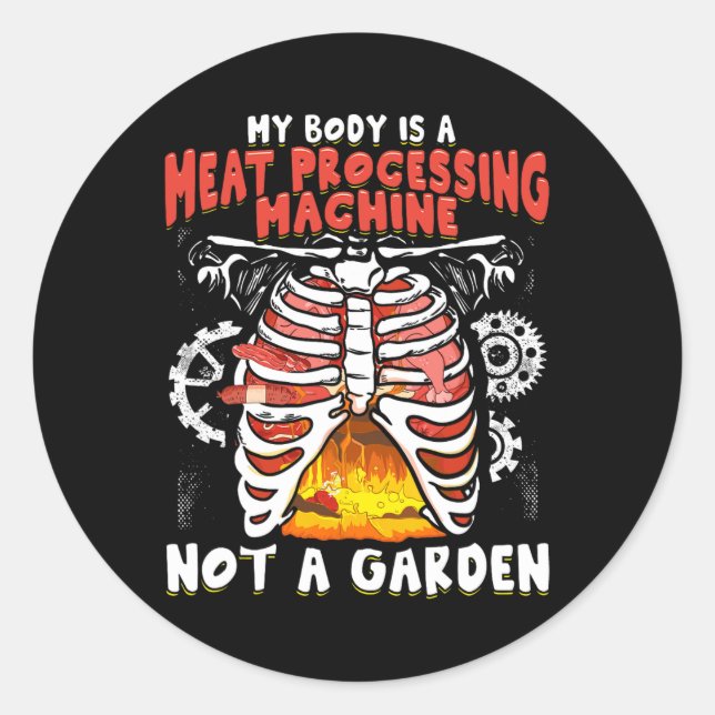 Pegatina Redonda Comida divertida de carne anti-vegana Lover Bbq C (Anverso)