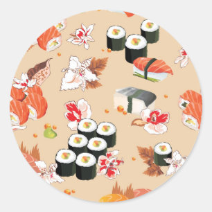 Pegatina Redonda Comida japonesa: Patrón de sushi 3