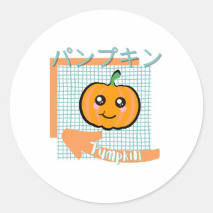 Pegatina Redonda comida kawaii- calabaza linda, naranja, turquesa