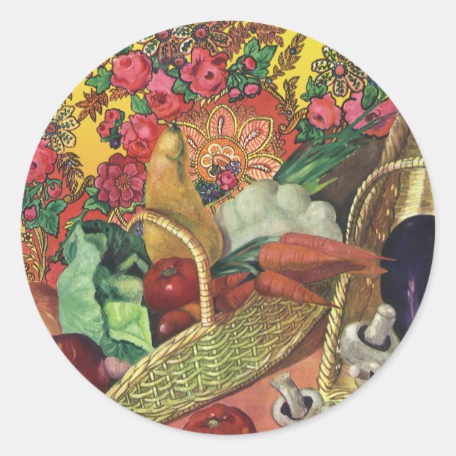 Pegatina Redonda Comida orgánica, verduras de jardín, flores florec (Anverso)