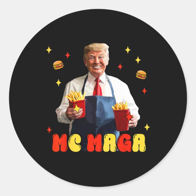 Pegatina Redonda Comida rápida de Trump Mc Mega Fries (Anverso)
