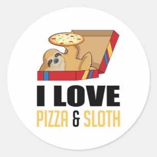 Pegatina Redonda Comida rápida hamburguesa Sloth Funny Pizza Comer