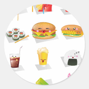 Pegatina Redonda comida rápida kawaii