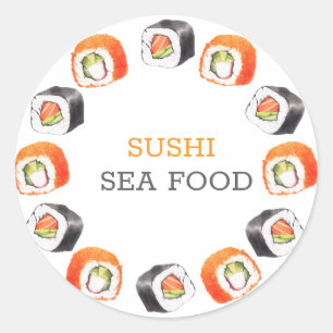 Pegatina Redonda Comida sushi japonesa