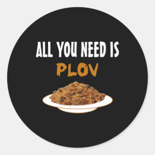 Pegatina Redonda Comida uzbeka bujariana divertida - Plov Lover Bbq