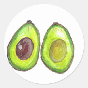 Pegatina Redonda Comida vegetal de la acuarela verde aguacate