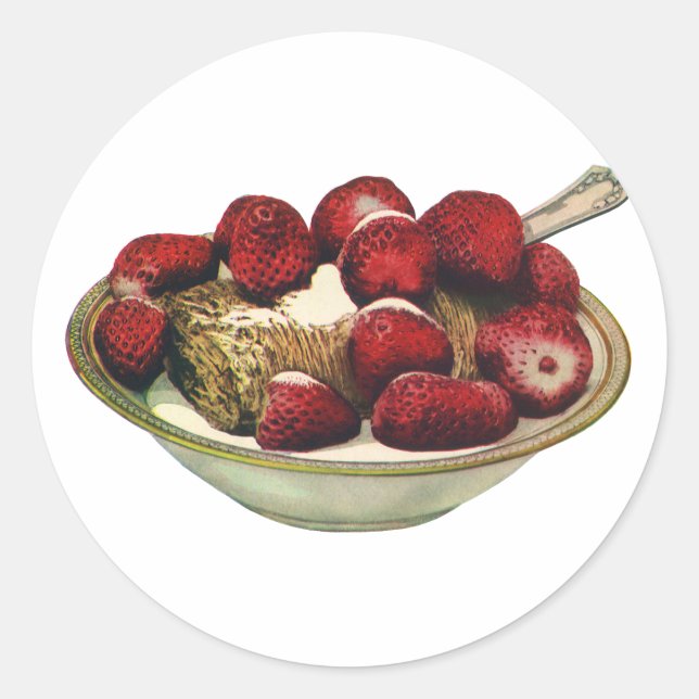 Pegatina Redonda Comida Vintage Saludable Desayuno Cereal Fresas (Anverso)
