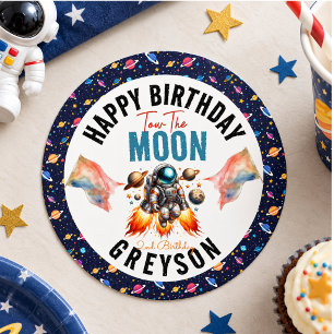 Pegatina Redonda comienza hacia la luna cumpleaños 2do Espacio