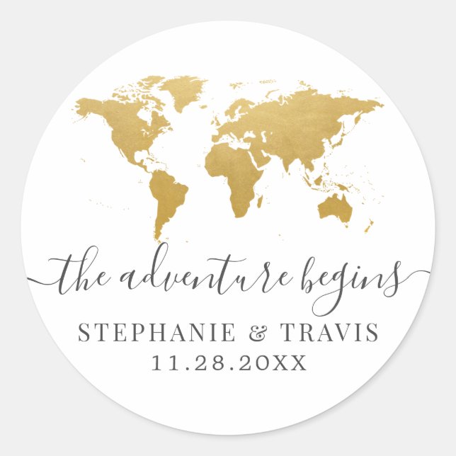Pegatina Redonda Comienza la aventura del mapa mundial del oro (Anverso)