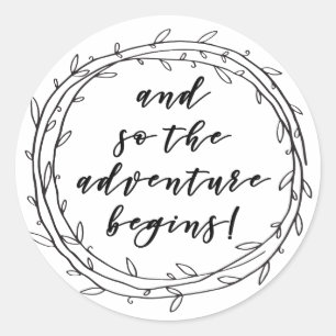 Pegatina Redonda Comienza la aventura - Inspirador, Script Quote