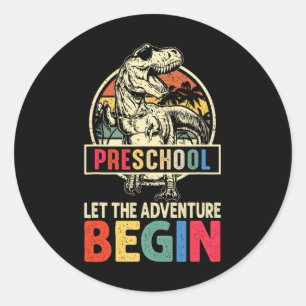 Pegatina Redonda Comienza La Aventura Preescolar Dino Regresa A La