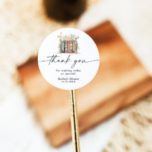 Pegatina Redonda Comienza un Nuevo Capítulo Fiesta de Bebé Flor Sil