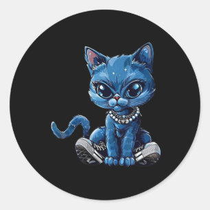 Pegatina Redonda Comma de zapatos de tazas de gato retro La Kamala