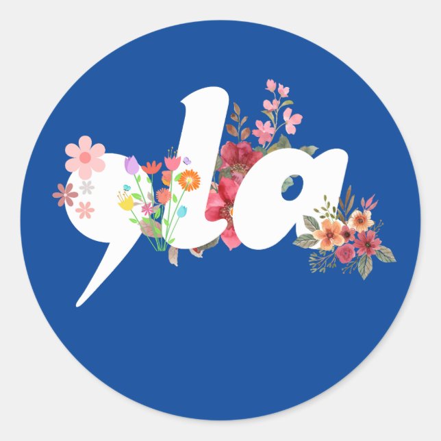 Pegatina Redonda Comma la Floral Kamala Harris Presidente Flores (Anverso)