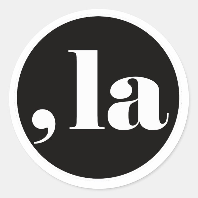 Pegatina Redonda Comma la, Kamala Harris. (Anverso)