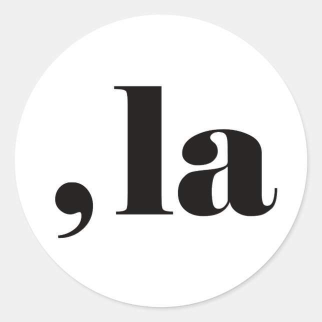 Pegatina Redonda Comma la, Kamala Harris. (Anverso)