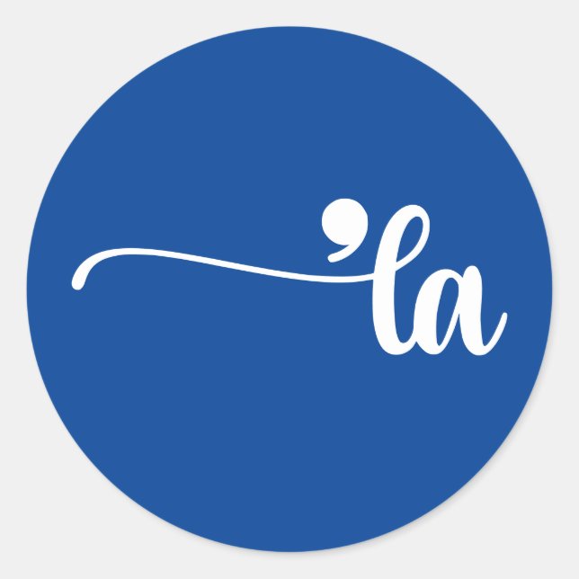 Pegatina Redonda Comma La | Kamala Harris Blue (Anverso)