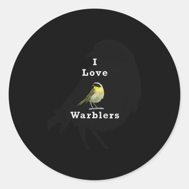 Pegatina Redonda Common Yellowthroat Warbler ”i Love Warblers” Prem (Anverso)