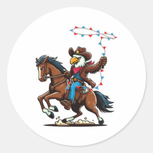 Pegatina Redonda Cómnibus Cowboy Caballo de Águila Calva