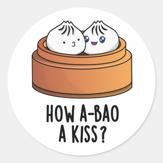 Pegatina Redonda Cómo A-bao A Kiss Divertido Dimsum Pun (Anverso)