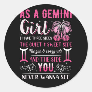 Pegatina Redonda Como Chica Gemini Astrología de cumpleaños Rótulo