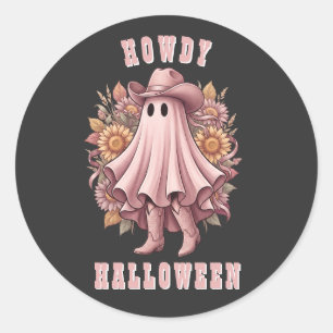 Pegatina Redonda Cómo estás Halloween Vaquero Fantasma&Girasoles de