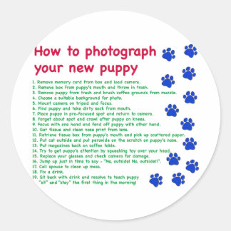 Pegatina Redonda Cómo fotografiar tu nuevo cachorro