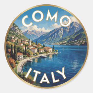 Pegatina Redonda Como Italia Escena de Viaje Alpino ☀️