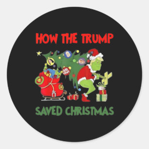Pegatina Redonda Cómo salvó Trump a los Navidades Divertidos Trump