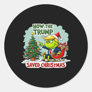 Pegatina Redonda Cómo salvó Trump a los Navidades Divertidos Trump 