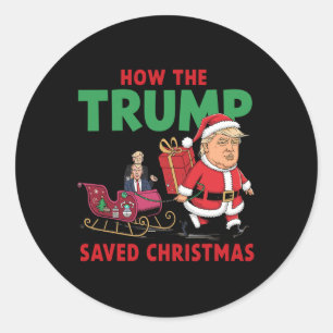 Pegatina Redonda Cómo salvó Trump a los Navidades Divertidos Trump 