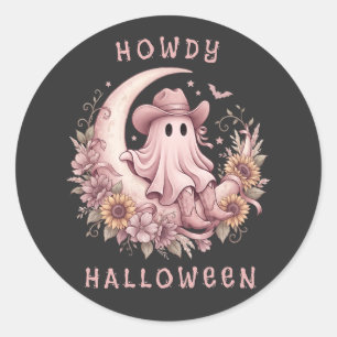 Pegatina Redonda Cómo te va Halloween Fantasma Occidental en la Lun