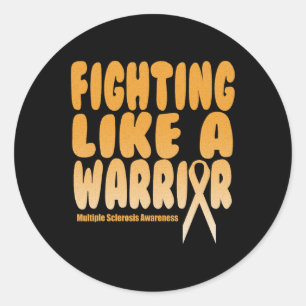 Pegatina Redonda Como un guerrero, conciencia de esclerosis múltipl