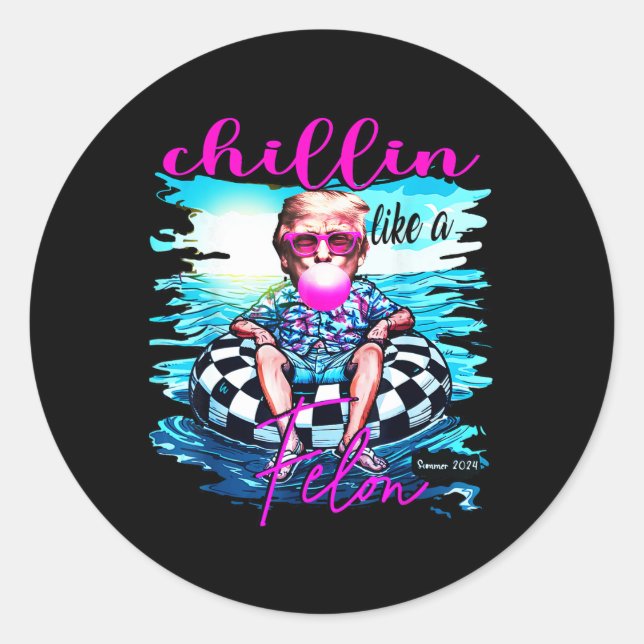 Pegatina Redonda Como un Verano Felon Retro Pink Funny Trump 2024 (Anverso)