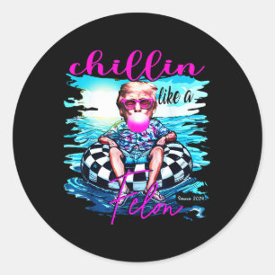 Pegatina Redonda Como un Verano Felon Retro Pink Funny Trump 2024