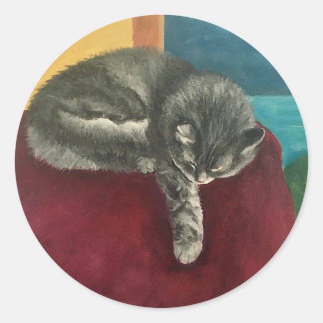 Pegatina Redonda Cómodo gato (Anverso)