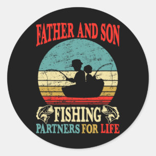 Pegatina Redonda Compañeros de pesca padre hijo vintage para toda l