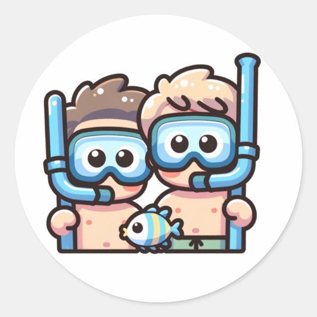 Pegatina Redonda Compañeros de snorkel (Anverso)