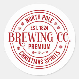 Pegatina Redonda Compañía de Cerveza Festiva de Navidad Polo Norte