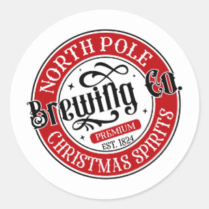 Pegatina Redonda Compañía de Cerveza Festiva de Navidad Polo Norte