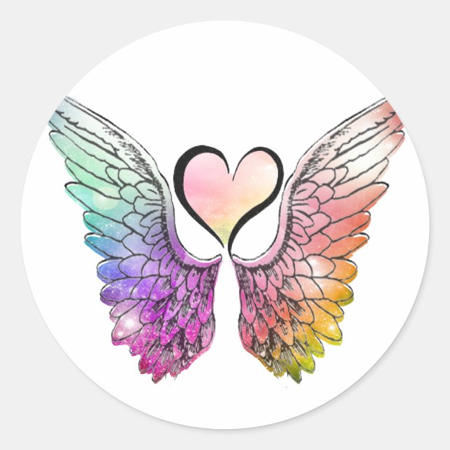 Pegatina Redonda Compartir - Ángel Alas y Corazón (Anverso)