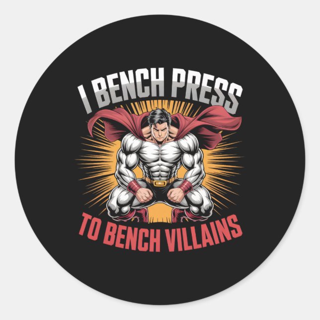 Pegatina Redonda Comparto Prensa Con Bench Villains Hero Gym Mem (Anverso)