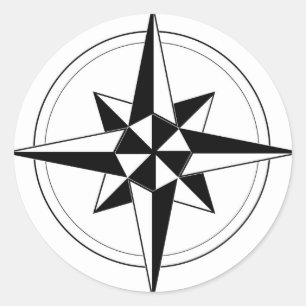 Pegatina Redonda Compás náutico negro