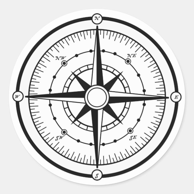 Pegatina Redonda Compass BW (Anverso)