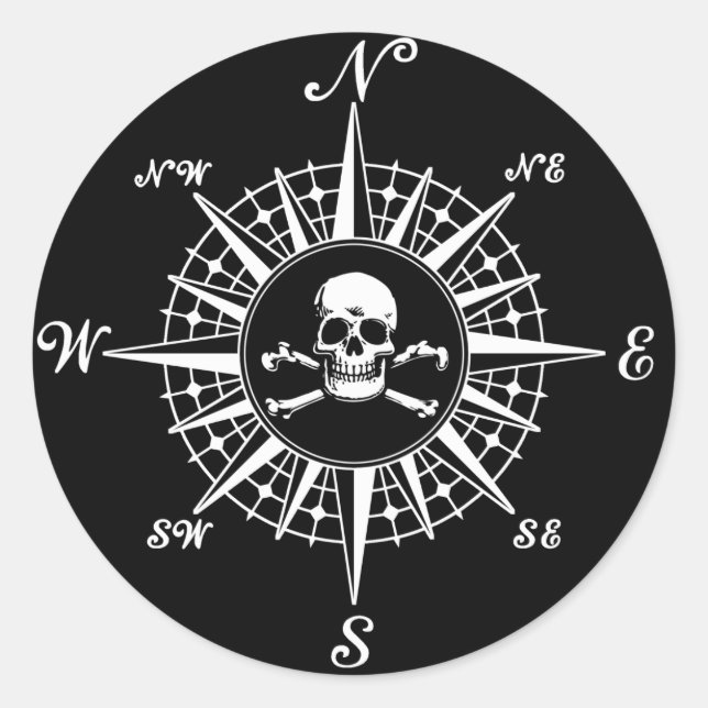 Pegatina Redonda Compass Rosa Skull 1 (Anverso)