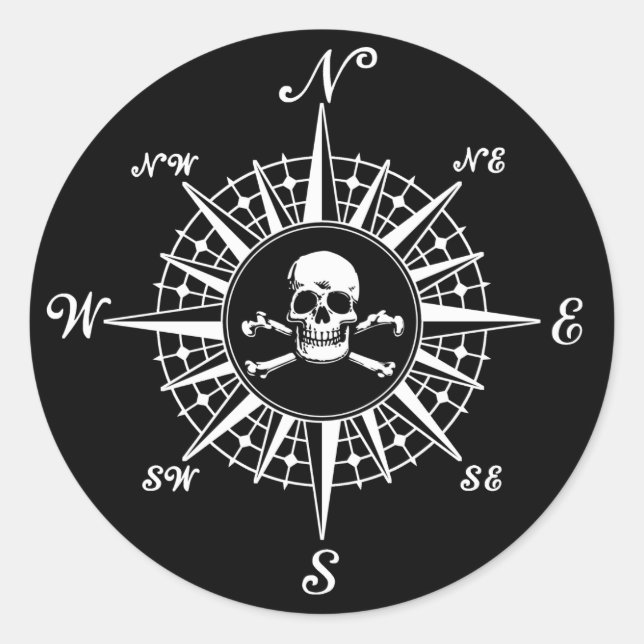 Pegatina Redonda Compass Skull (Anverso)