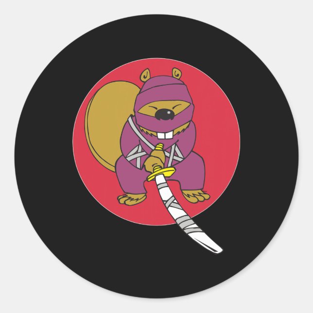 Pegatina Redonda Cómplice. Ninja Beaver (Anverso)