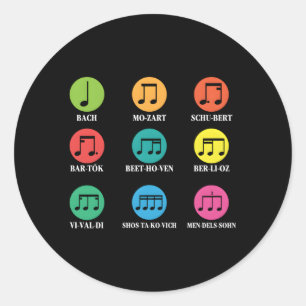 Pegatina Redonda Composers Al Music Musical Notes