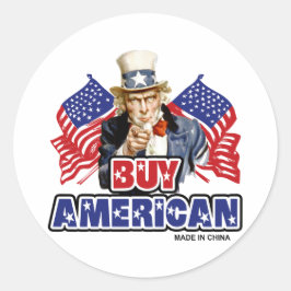 Pegatina Redonda Compra Americano (Hecho En China) - Chiste Gracios