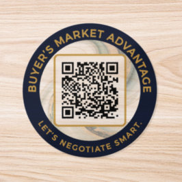 Pegatina Redonda Comprador Mercado QR Contacto | Mármol Azul Marino